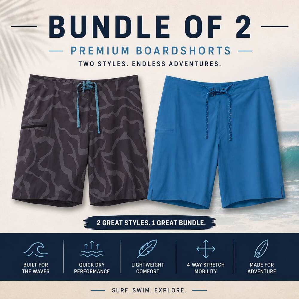 Patagonia Board Shorts Bundle of Two Size 40 Gray Abstract Print & Blue